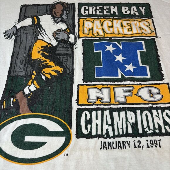 Vintage 1997 Starter Green Bay Packers NFC Champions T-Shirt Sz L Brett Favre - Picture 4 of 10